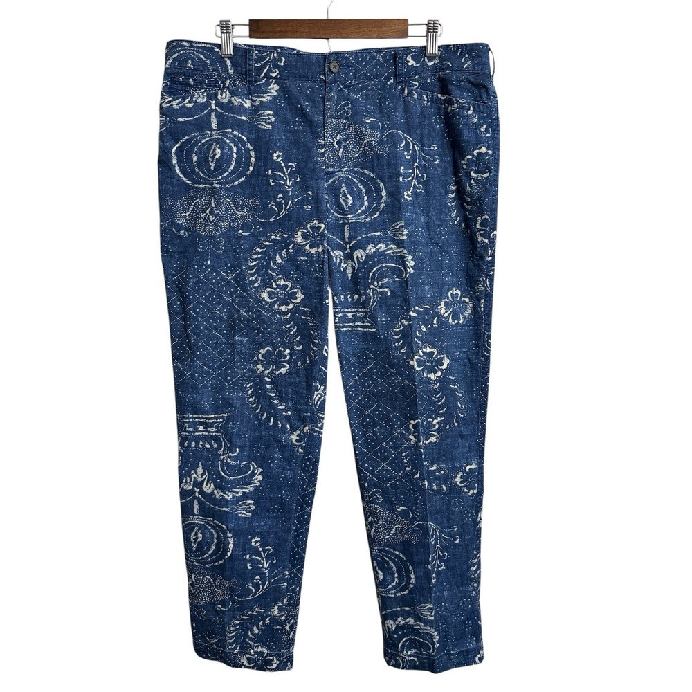 Lauren Jeans Co pants womens 14 blue paisley stretch resortwear preppy‎ vintage